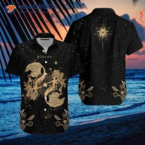 Pisces Horoscope Golden Zodiac Black And Yellow Hawaiian Shirts