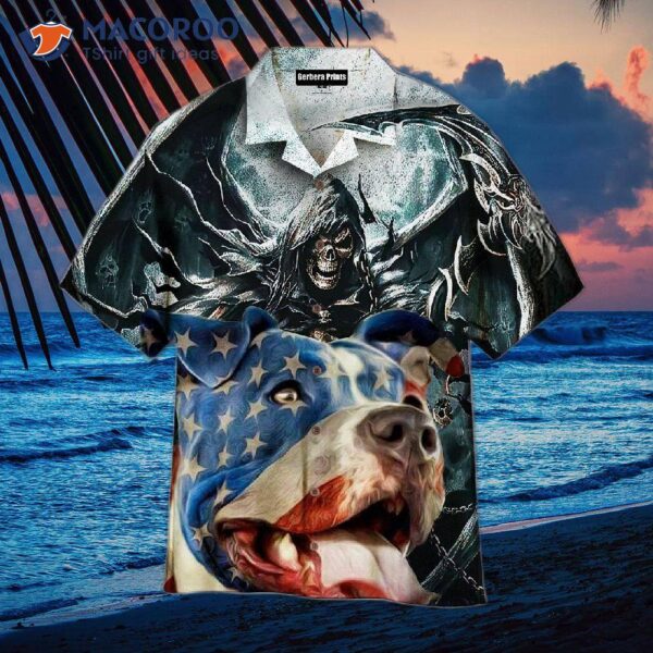 Pitbull Dog And Dark Skeleton Hawaiian Shirts