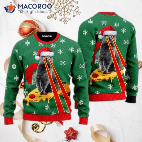 Pizza Cat With Laser Eyes Christmas Special Holiday Ugly Sweater