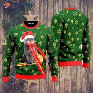 Pizza Cat With Laser Eyes Ugly Christmas Sweater