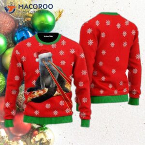 Pizza Cat With Laser Eyes Ugly Christmas Sweater – Merry Christmas!