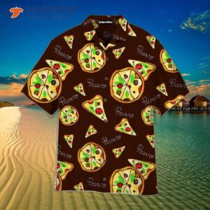 Pizza-printed Hawaiian Shirts In Summery Brown Patterns