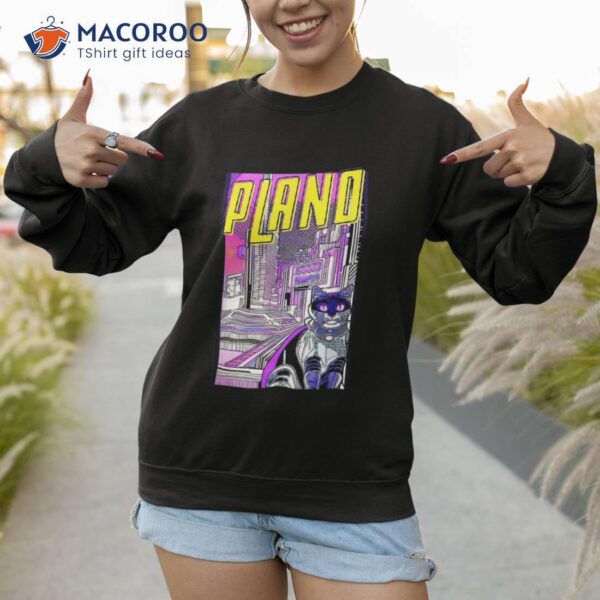 Plano Cat Retro Anime Cityscape Texas Usa Vintage Funny Shirt