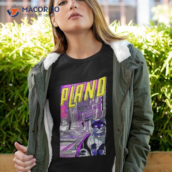 Plano Cat Retro Anime Cityscape Texas Usa Vintage Funny Shirt