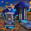 Police Officers Wearing Blue Hawaiian Shirts That Say “blessed Are The Peacemakers”