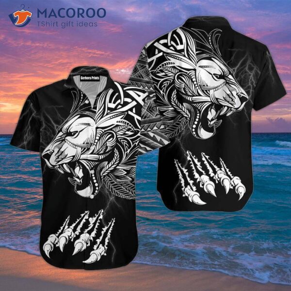 Polynesian Lion-claw Black-and-white Hawaiian Shirts