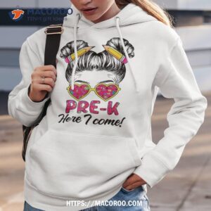 pre k here i come messy bun hair back to school girls shirt hoodie 3