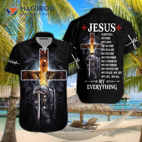 Premium Christian “jesus Is My Everything” Lion Black Hawaiian Shirts
