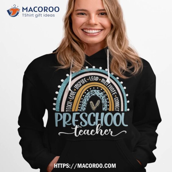 Preschool Teacher Leopard Boho Rainbow Back To School Teach Shirt