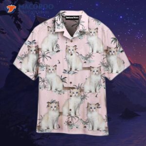 pretty bicolor ragdoll kitten on a pink island pattern hawaiian shirt 0
