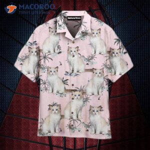 pretty bicolor ragdoll kitten on a pink island pattern hawaiian shirt 1