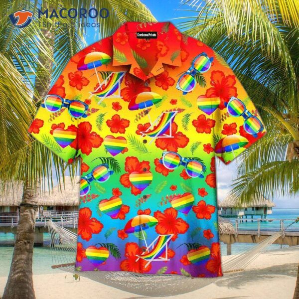 Pride Month Hibiscus With Lgbt Flag Tropical Rainbow Pattern Hawaiian Shirts