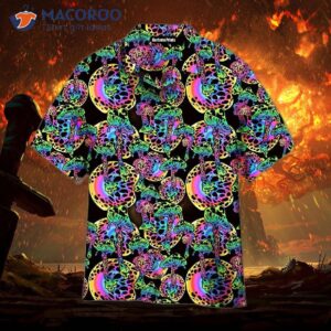 Psychedelic Magic Glowing Mushrooms And Colorful Hawaiian Shirts.