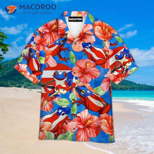 Puerto Rican Coqui Maga Flower Pattern Hawaiian Shirts