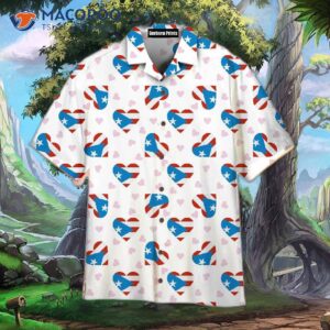 Puerto Rican Heart Flag Independence Day Patriotic White Hawaiian Shirts