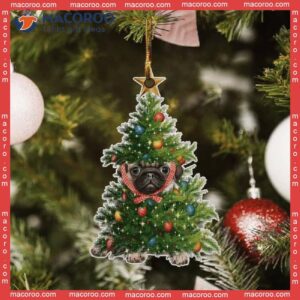 Pug-shaped Christmas Acrylic Ornament Inside A Tree