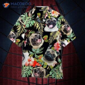 pug tropical green and black hawaiian shirts 0