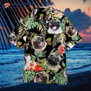 pug tropical green and black hawaiian shirts 1