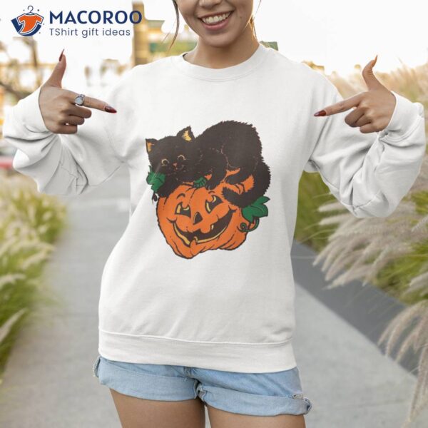 Pumpkin And Black Cat Halloween Vintage Costume Shirt