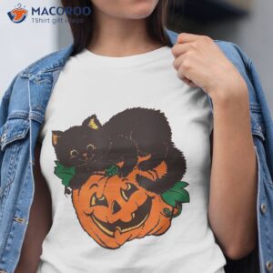 pumpkin and black cat halloween vintage costume shirt tshirt