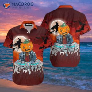 pumpkin dj music halloween party red hawaiian shirts 1