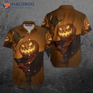 pumpkin face halloween brown hawaiian shirts 1