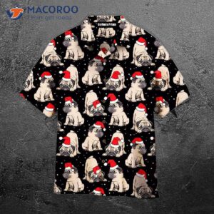 Puppies With Red Hats On Christmas-themed Hawaiian Shirts In July