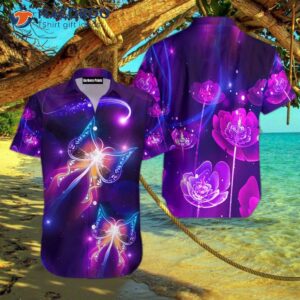 Purple Butterfly And Flower Hawaiian Shirts