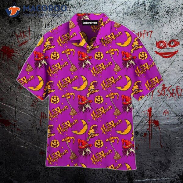 Purple Halloween Pumpkin Witch Pattern Violet And Pink Hawaiian Shirts