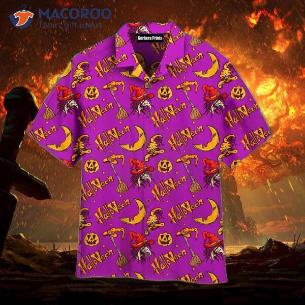 Purple Halloween Pumpkin Witch Pattern Violet And Pink Hawaiian Shirts