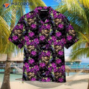 purple hawaiian shirts with a night skull flowers pattern 0