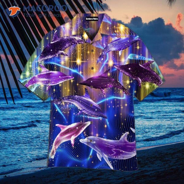 Purple Neon Dolphins Under The Ocean Hawaiian Shirts