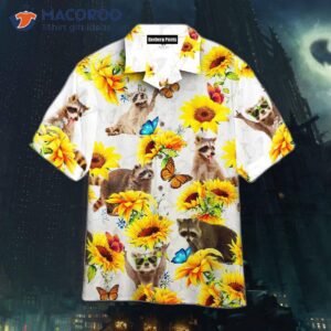 raccoon lover sunflower butterfly hawaiian shirts 0