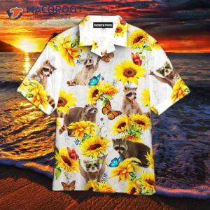 Raccoon Lover Sunflower Butterfly Hawaiian Shirts