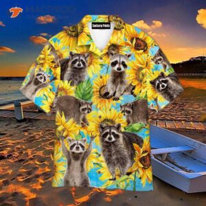 Raccoons Love Sunflower-patterned Hawaiian Shirts