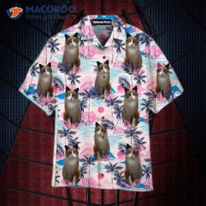 Ragdoll Cat On A Pink Palm Tree Tropical Island Hawaiian Shirt