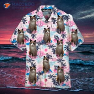 Ragdoll Cat On A Pink Palm Tree Tropical Island Hawaiian Shirt