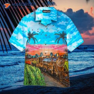 railroad blue sky hawaiian shirt 0