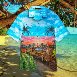 railroad blue sky hawaiian shirt 1