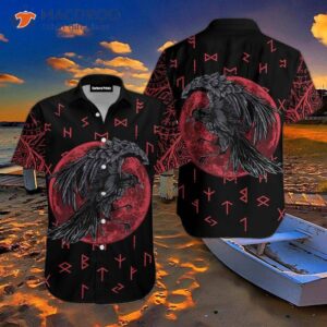 Raven Of Odin With Blood Moon Viking Black And Pink Hawaiian Shirts