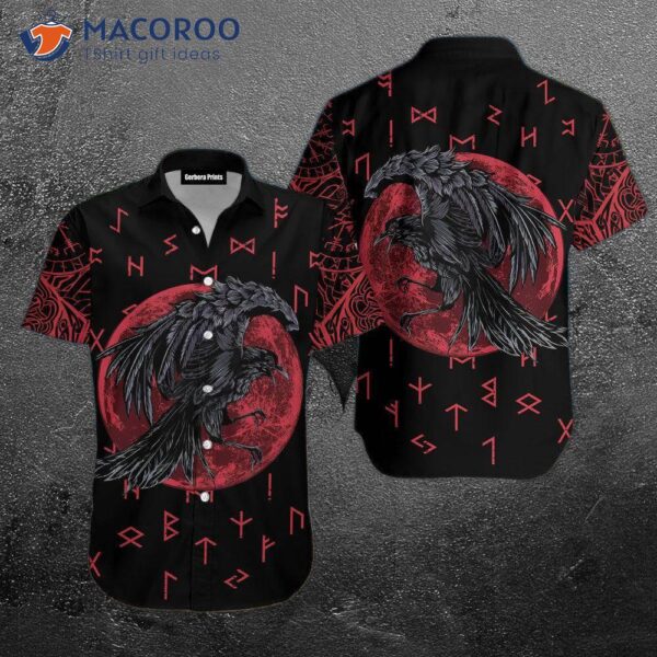 Raven Of Odin With Blood Moon Viking Black And Pink Hawaiian Shirts