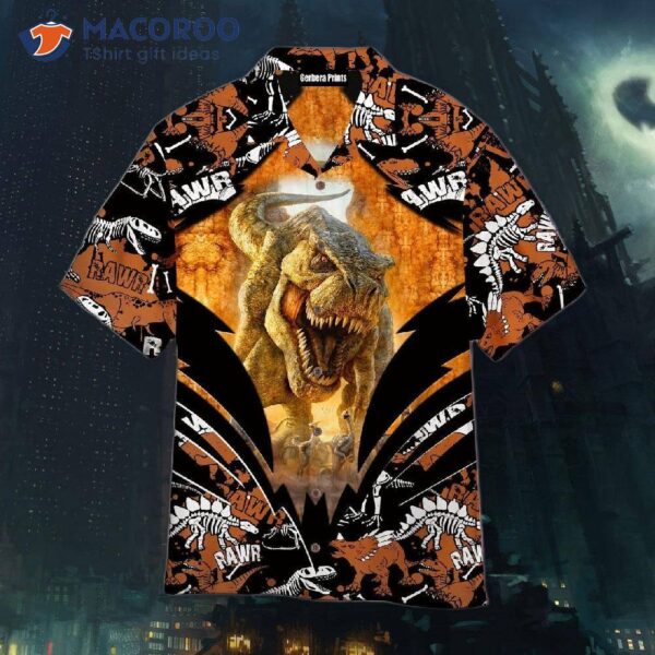 Rawr! Dinosaurs Orange And Black Hawaiian Shirts.