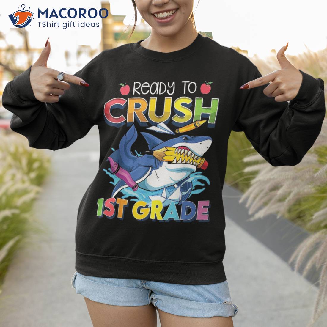Ready To Crush 1st Grade Shark Back School Boys Girls Shirt Ready To Crush 1st Grade Shark Back School Boys Girls Shirt