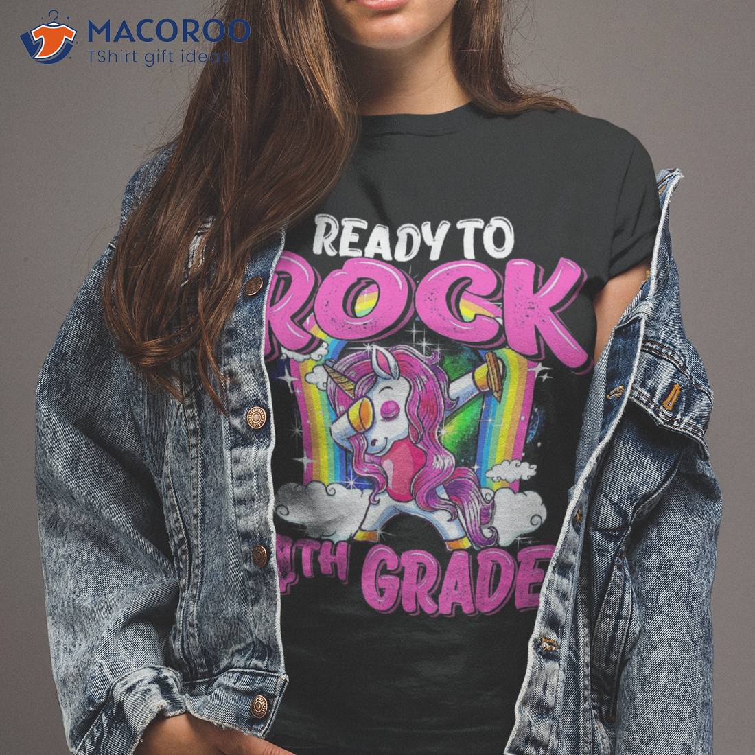 Rock First Grade Dabbing Unicorn Back To School Girls Unicorn Long