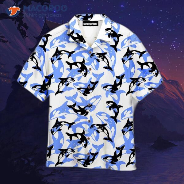 Realistic Whale Orcinus White And Blue Pattern Hawaiian Shirts