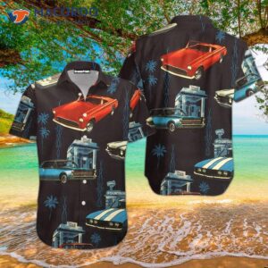 red and blue retro hawaiian car shirts 0