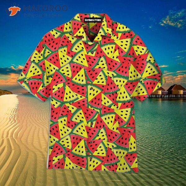 Red And Yellow Watermelon-sliced Pattern Hawaiian Shirts