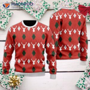 Red Argyle Reindeer Ugly Christmas Sweater