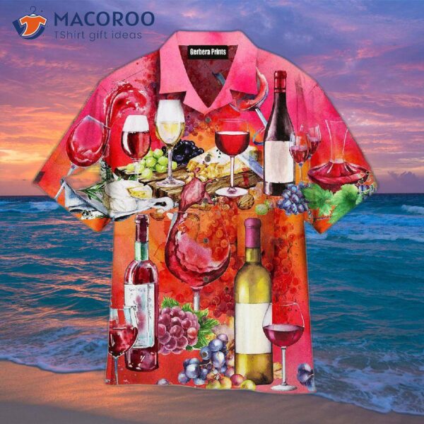 Red Hawaiian Shirts With Grape Wine Designs