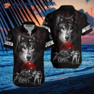Red Moon Wolf Dog Hawaiian Shirts